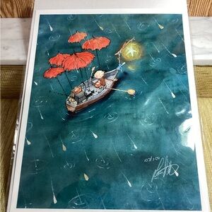 Lee White Illustrations “Red Umbrellas” 12” x 15” Signed # 107/250